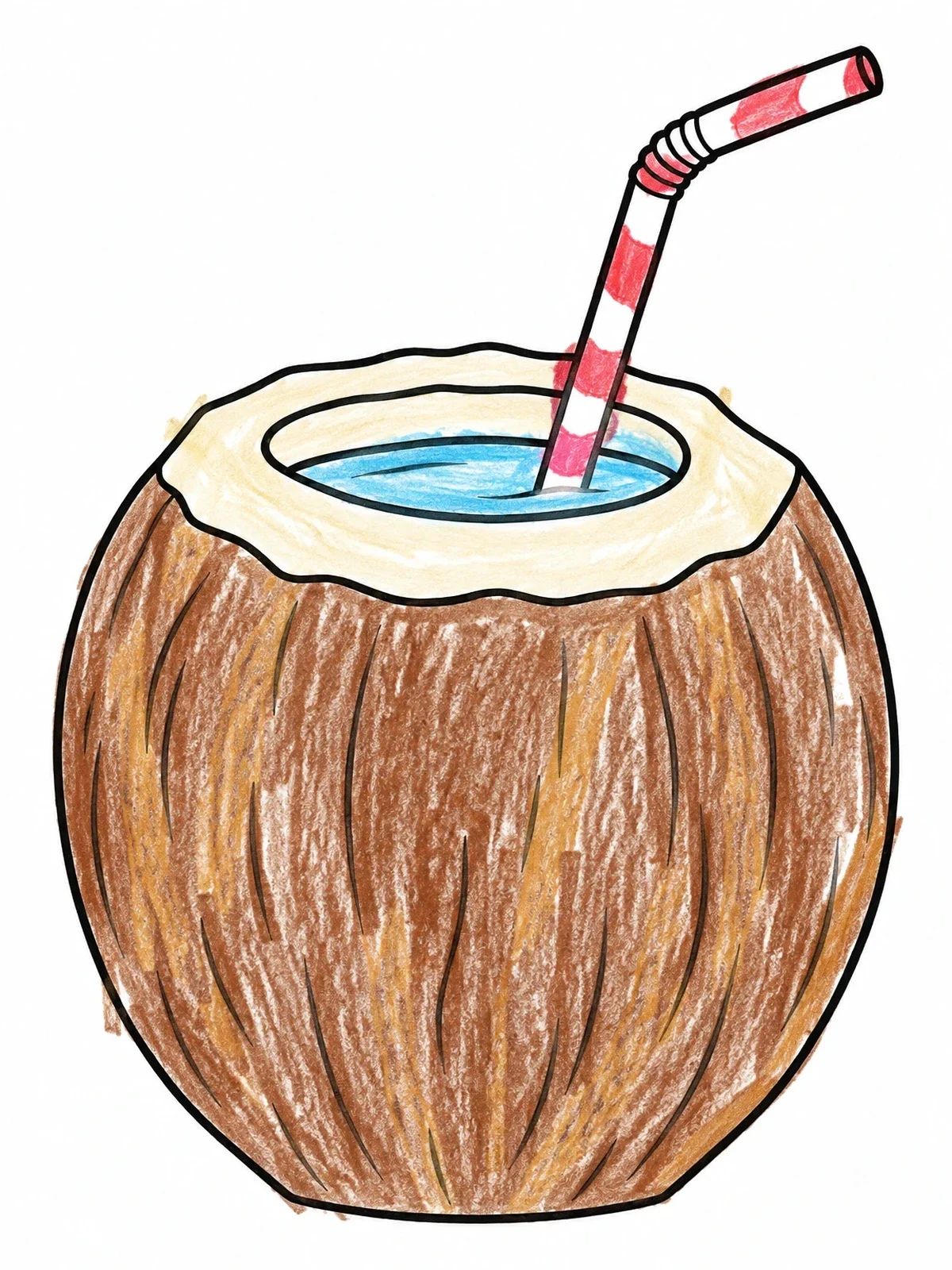 Colored example of the Fresh Coconut Drink With Straw coloring page
