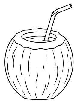 A fresh coconut drink with a bending straw on this coconut coloring page.