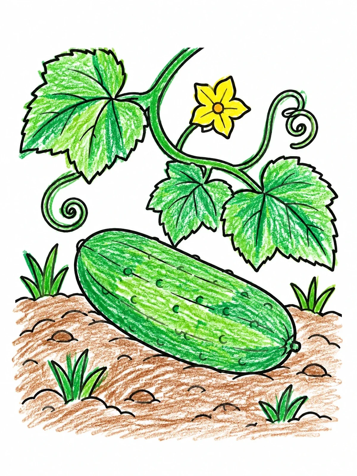 Colored example of the Fresh Cucumber Growing In Garden coloring page