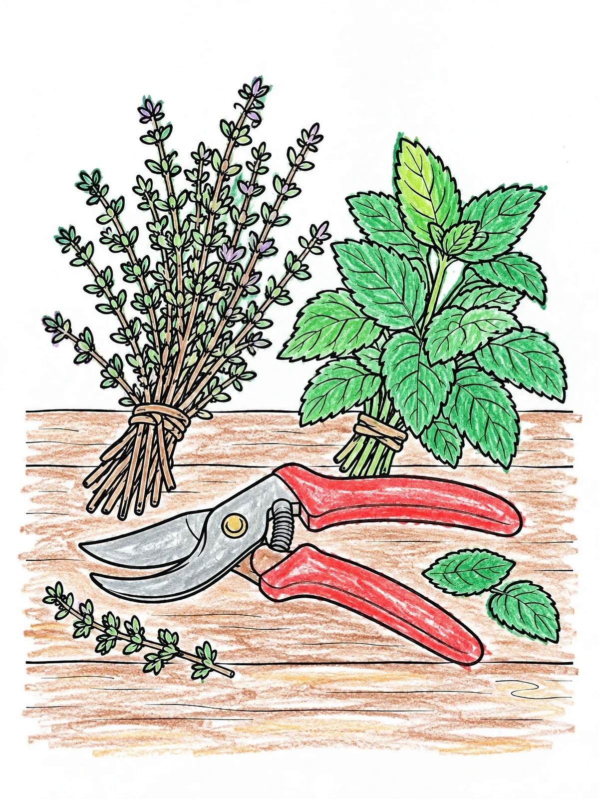 Colored example of the Fresh Herbs And Garden Shears coloring page