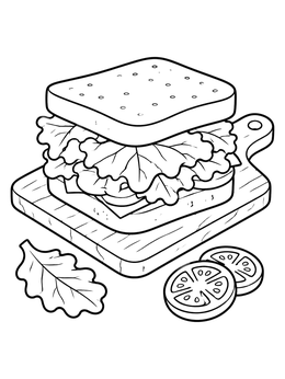 Free printable Fresh Lettuce Sandwich On Cutting Board coloring page
