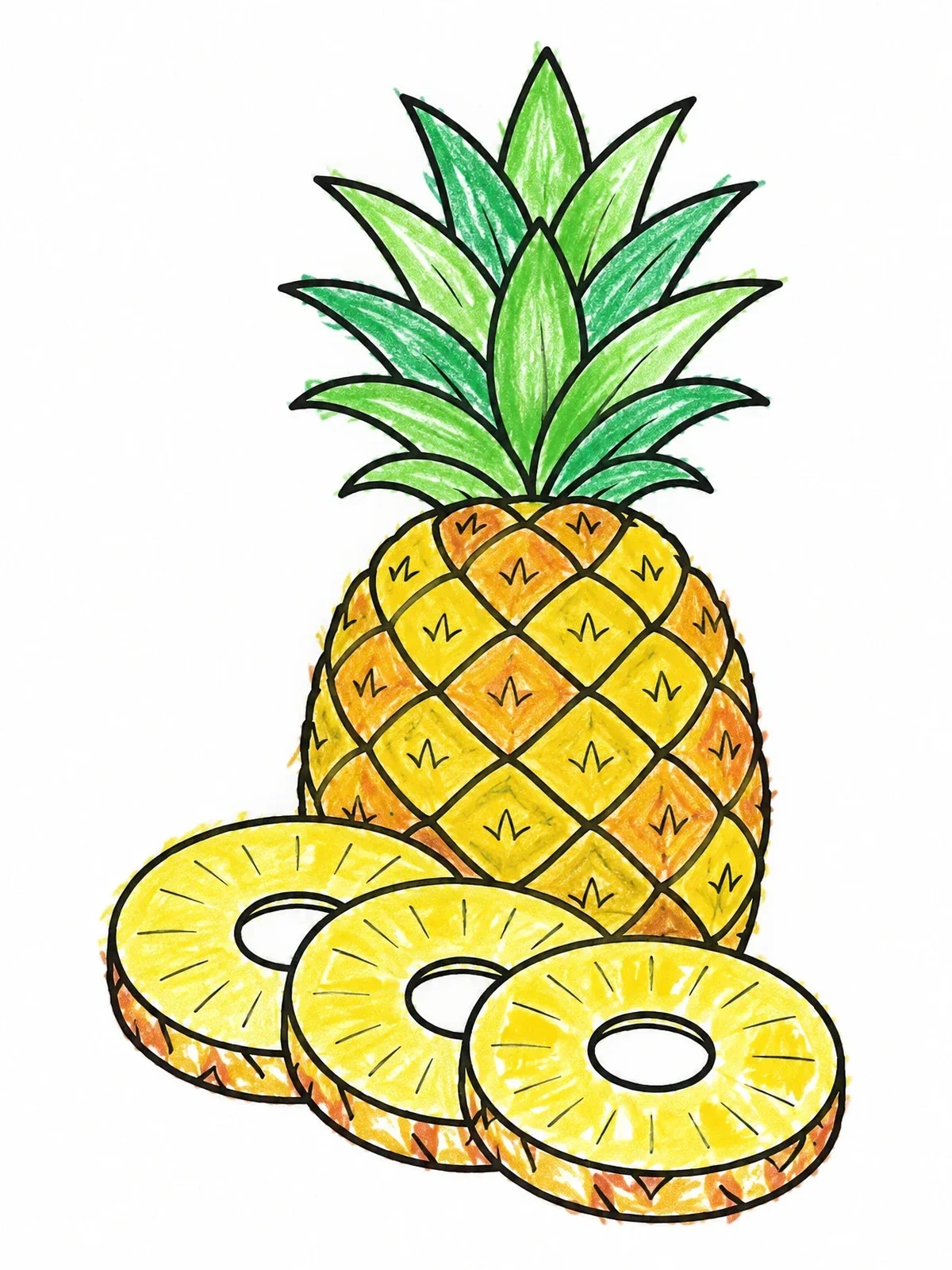 Colored example of the Fresh Pineapple With Juicy Slices coloring page