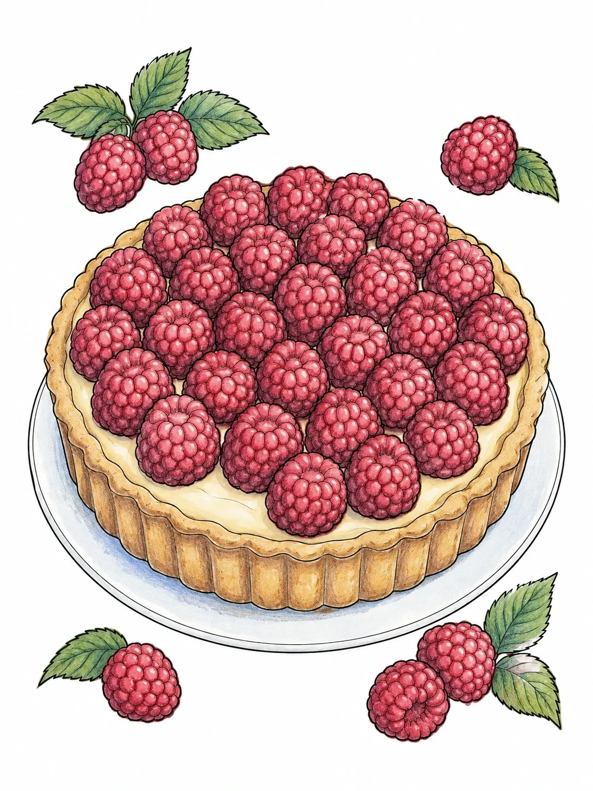 Colored example of the Fresh Raspberry Tart Dessert coloring page