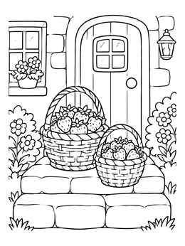Free printable Fresh Strawberries By The Cottage Door coloring page
