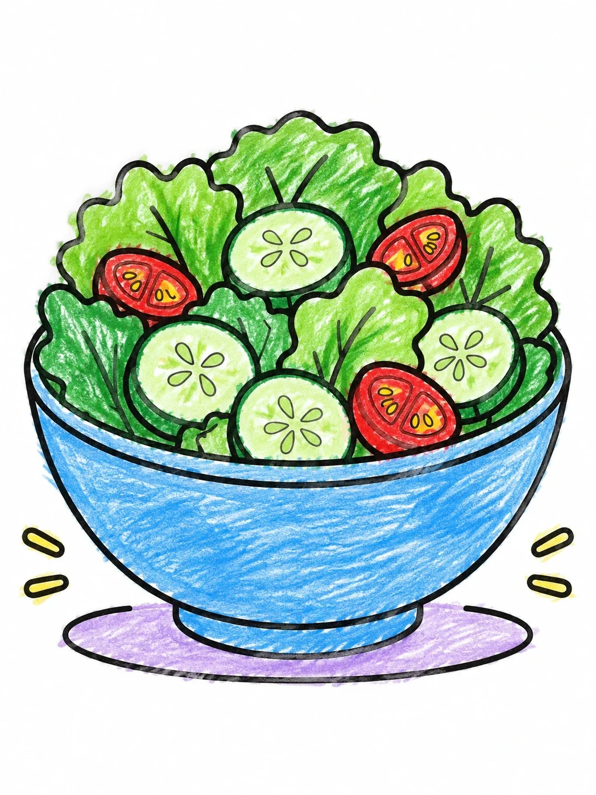 Colored example of the Fresh Vegetable Salad Bowl coloring page
