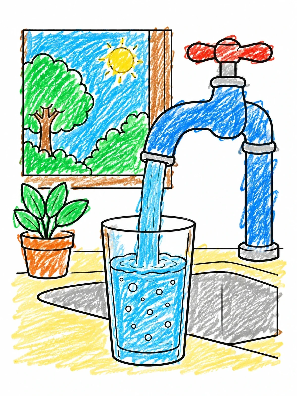 Colored example of the Fresh Water Flowing Into Glass coloring page