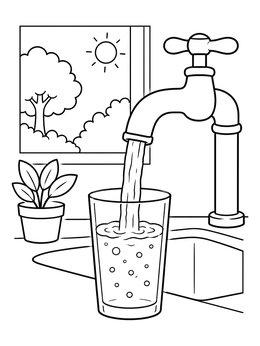 Free printable Fresh Water Flowing Into Glass coloring page