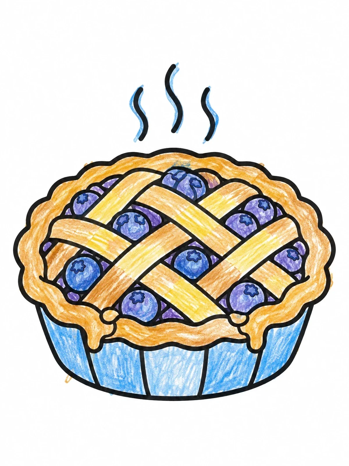 Colored example of the Freshly Baked Blueberry Pie coloring page