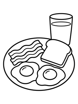 Free printable Fried Eggs Bacon And Toast Breakfast coloring page