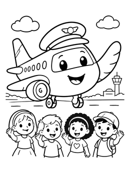 Free printable Friendly Airplane Waving To Children coloring page