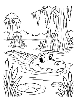 Free printable Friendly Alligator Swimming In The Swamp coloring page