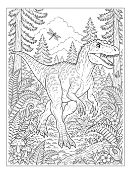 Free printable Friendly Allosaurus In Prehistoric Forest coloring page