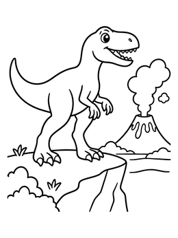 Free printable Friendly Allosaurus By The Volcano coloring page