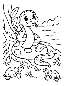 Free printable Friendly Anaconda And River Turtles coloring page