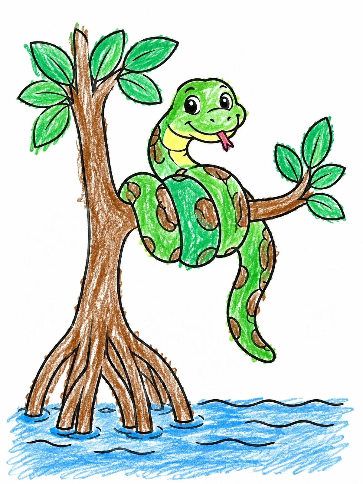 Colored example of the Friendly Anaconda In A Mangrove Tree coloring page