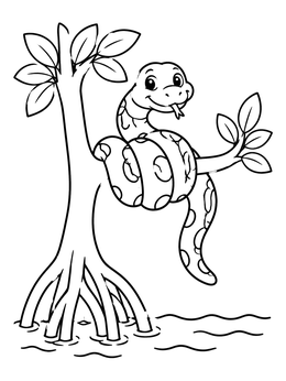 Free printable Friendly Anaconda In A Mangrove Tree coloring page