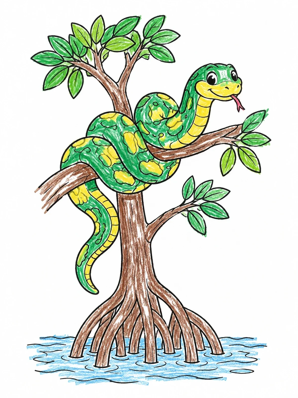 Colored example of the Friendly Anaconda In Mangrove Tree coloring page