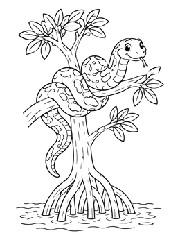 Free printable Friendly Anaconda In Mangrove Tree coloring page