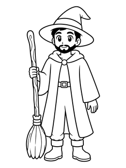 Free printable Friendly Anime Wizard With Broom coloring page