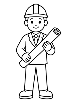 Free printable Friendly Architect With Rolled Blueprint coloring page
