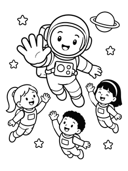 Free printable Friendly Astronaut Waving To Space Kids coloring page