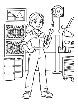 Free printable Friendly Auto Mechanic In Workshop coloring page