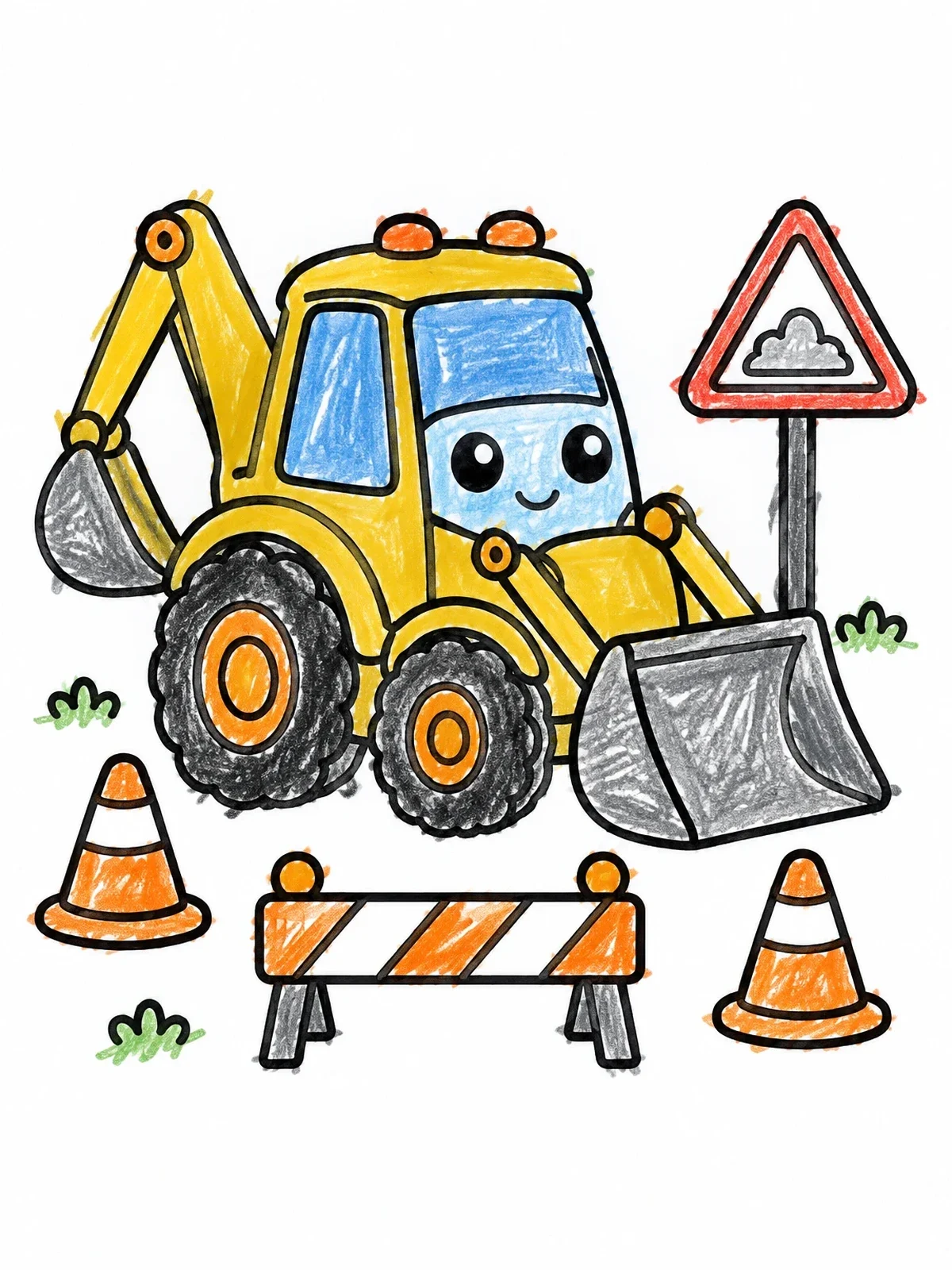 Colored example of the Friendly Backhoe On Construction Site coloring page