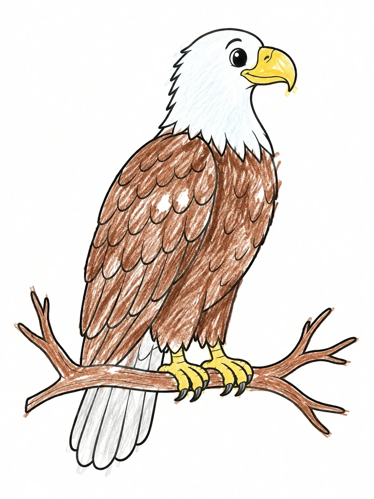 Colored example of the Friendly Bald Eagle On Branch coloring page