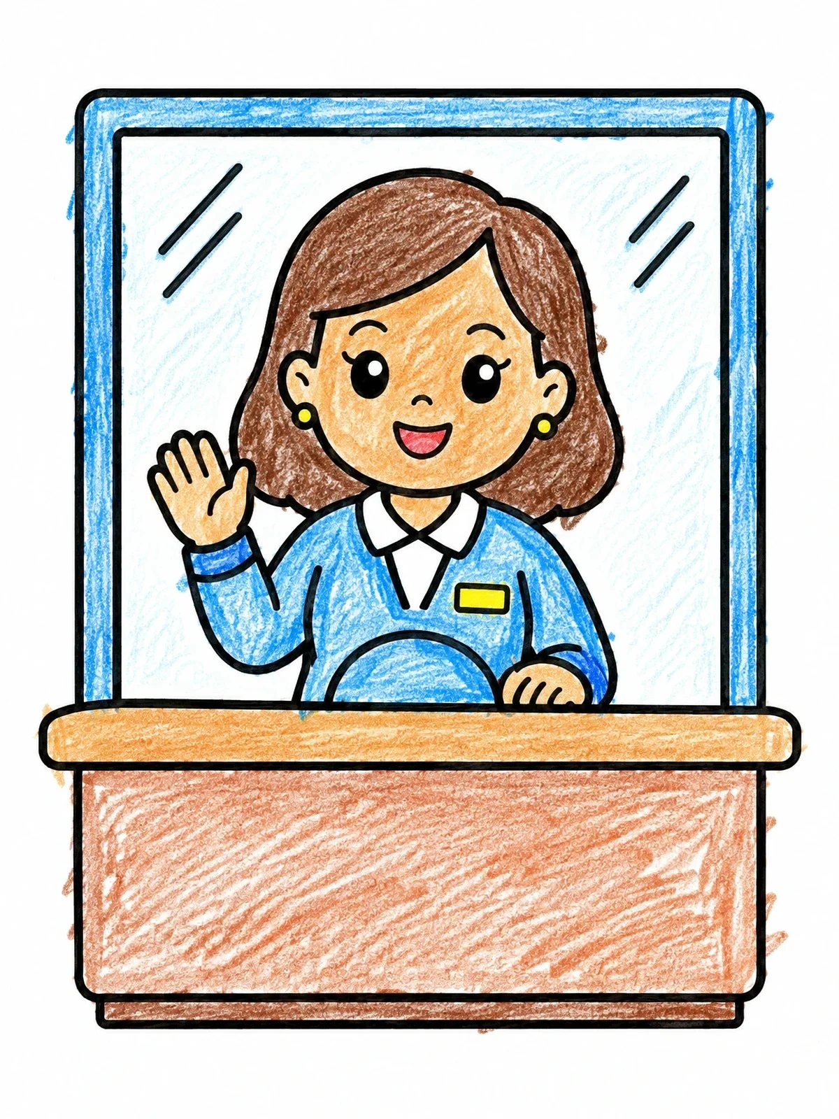 Colored example of the Friendly Bank Teller At The Counter coloring page