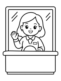 Free printable Friendly Bank Teller At The Counter coloring page