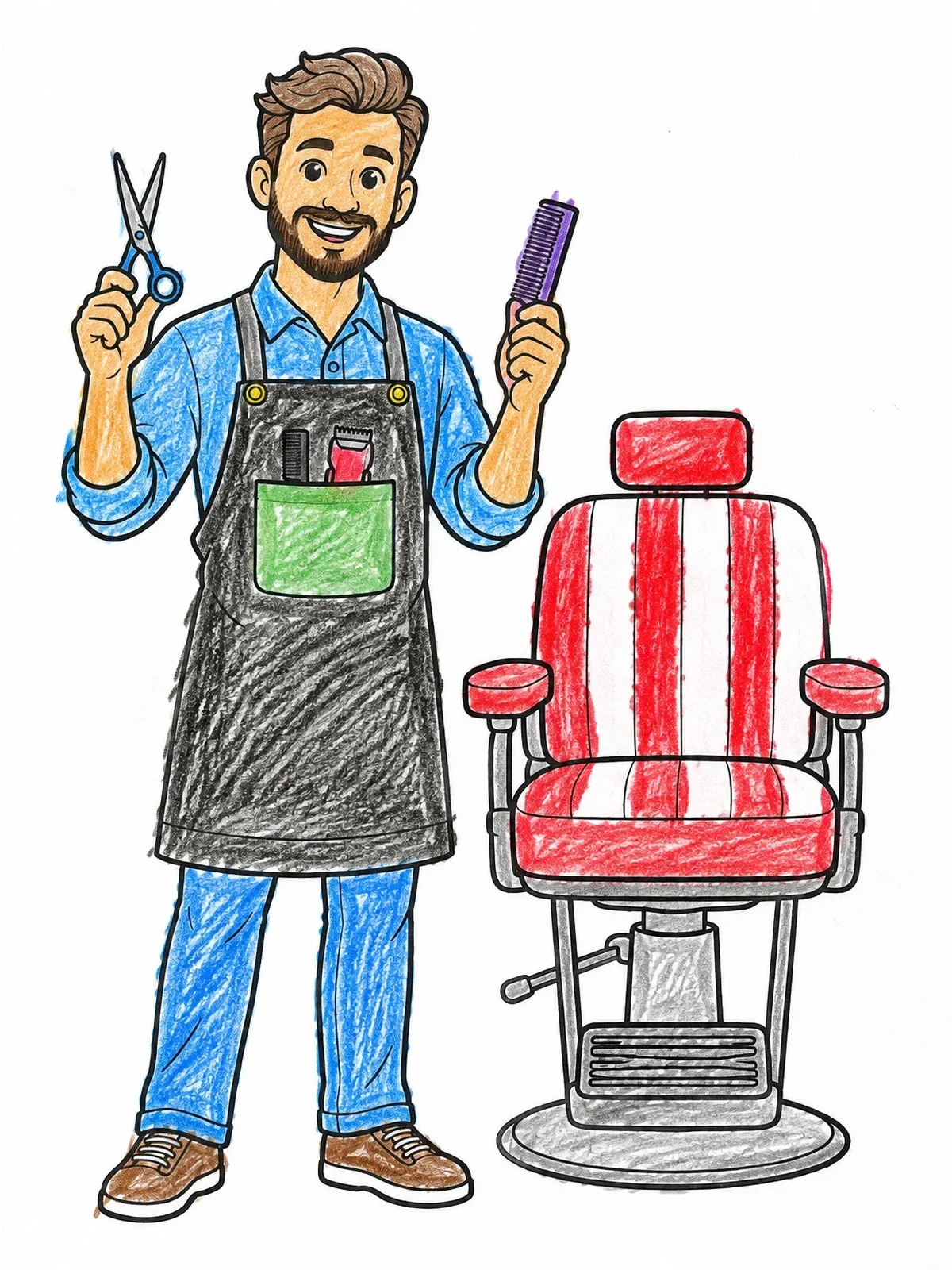Colored example of the Friendly Barber Beside Salon Chair coloring page
