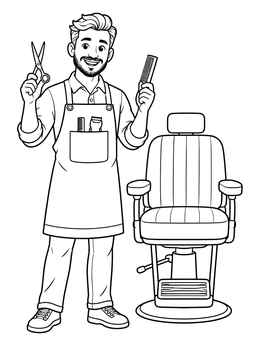 Free printable Friendly Barber Beside Salon Chair coloring page