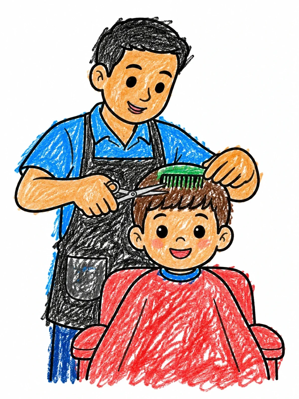 Colored example of the Friendly Barber Giving A Haircut coloring page