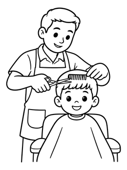 Free printable Friendly Barber Giving A Haircut coloring page