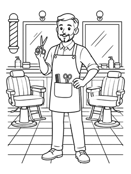 Free printable Friendly Barber In His Shop coloring page