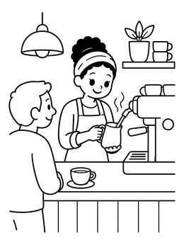 Free printable Friendly Barista Steaming Milk coloring page