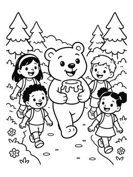 Free printable Friendly Bear And Hiking Kids coloring page
