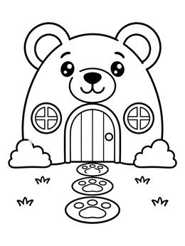 Free printable Friendly Bear Playhouse With Paw Steps coloring page