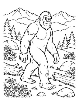 Free printable Friendly Bigfoot On Mountain Trail coloring page