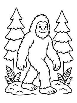 Free printable Friendly Bigfoot In The Forest coloring page