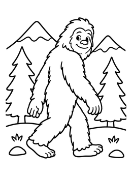 Free printable Friendly Bigfoot Walking In The Woods coloring page