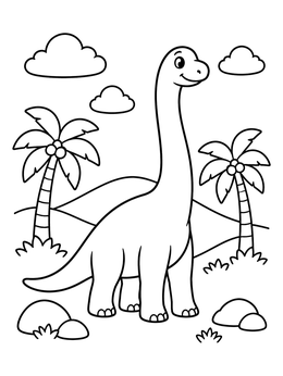 Free printable Friendly Brachiosaurus In Tropical Landscape coloring page