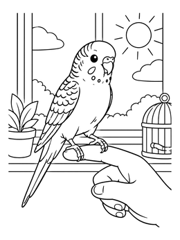 Free printable Friendly Budgie Perched On A Finger coloring page