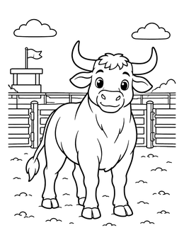 Free printable Friendly Bull In The Rodeo Arena coloring page