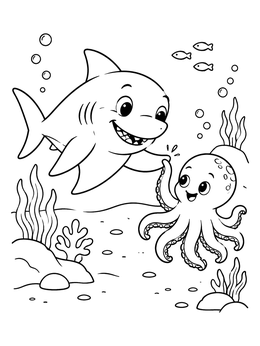 Free printable Friendly Bull Shark And Octopus High Five coloring page
