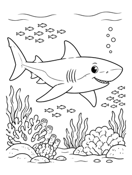 Free printable Friendly Bull Shark Over Coral Reef coloring page