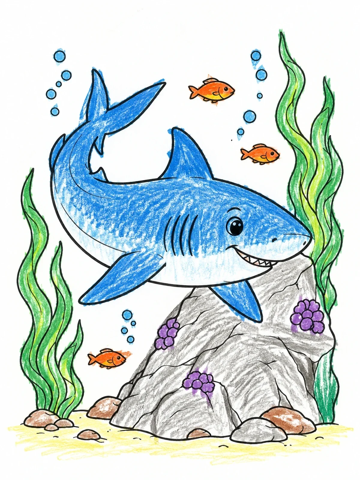 Colored example of the Friendly Bull Shark Underwater coloring page