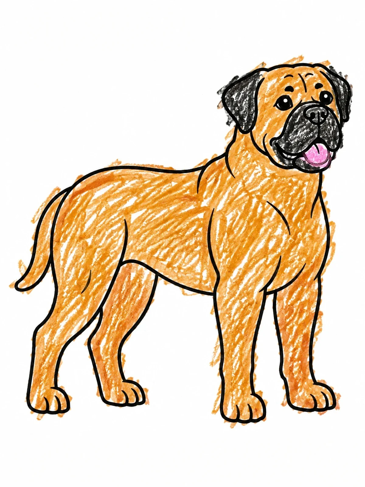 Colored example of the Friendly Bullmastiff Standing Proudly coloring page