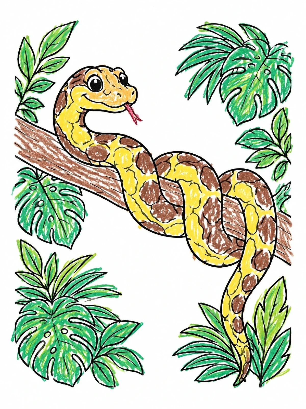 Colored example of the Friendly Python On Tree Branch coloring page