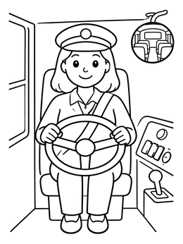 Free printable Friendly Bus Driver At The Steering Wheel coloring page